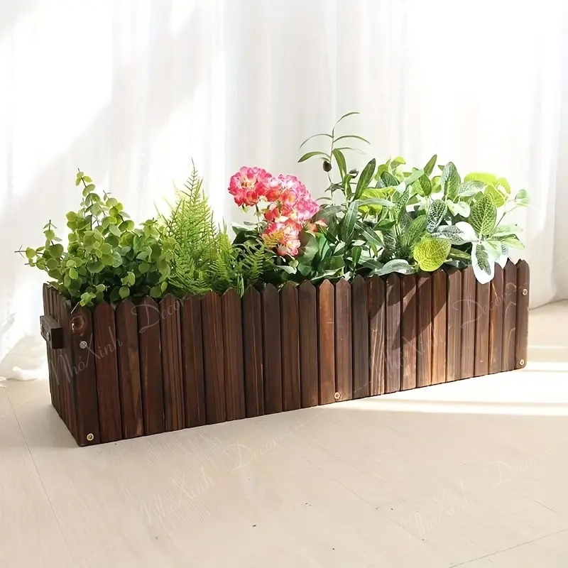 Chậu gỗ trồng cây cảnh trang trí, chậu trồng cây ban công, trang trí ban công, trồng sen đá, xương rồng