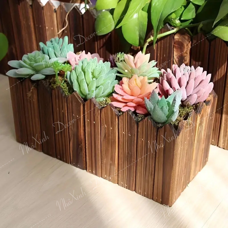 Chậu gỗ trồng cây cảnh trang trí, chậu trồng cây ban công, trang trí ban công, trồng sen đá, xương rồng
