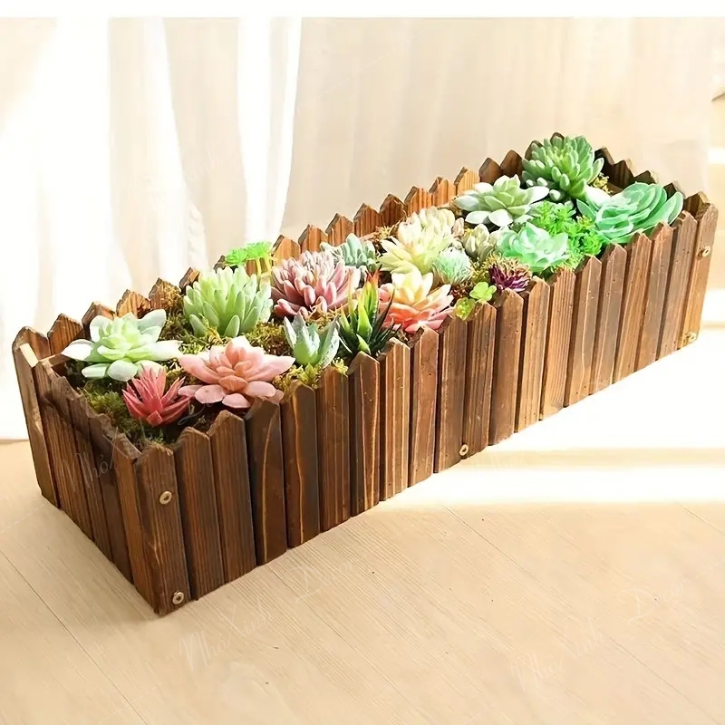 Chậu gỗ trồng cây cảnh trang trí, chậu trồng cây ban công, trang trí ban công, trồng sen đá, xương rồng