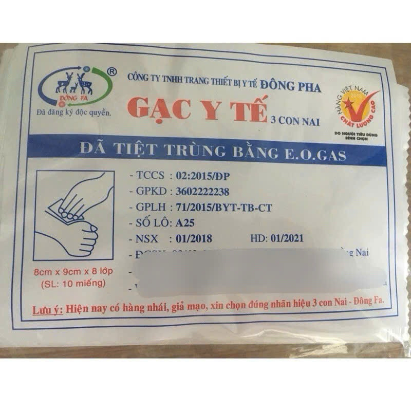 Gạc y tế tiệt trùng Đông Pha  5x6cm / 8x9cm / 10x10cm