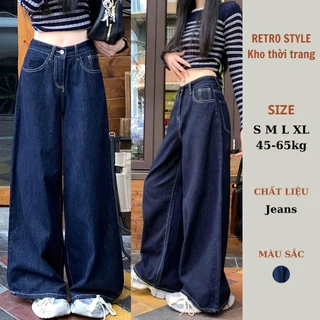 Quần Jeans Ống Rộng Xanh Đậm Viền Chỉ Nổi Retrostyle tôn dáng cạp cao
