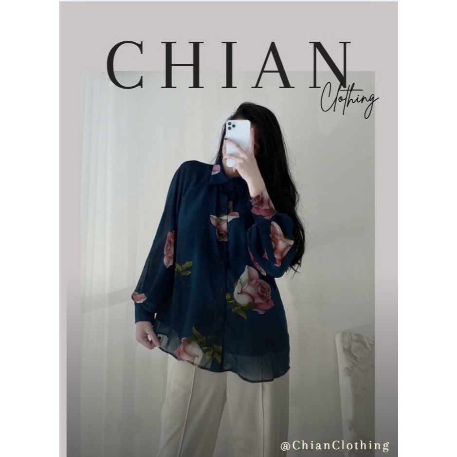 Áo sơ mi voan tơ 2 lớp màu hoa siêu tây A2056