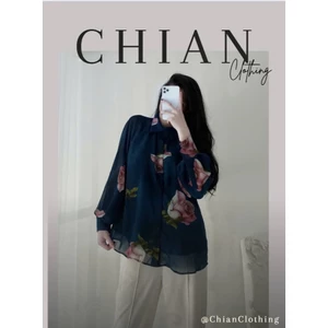 Áo sơ mi voan tơ 2 lớp màu hoa siêu tây A2056