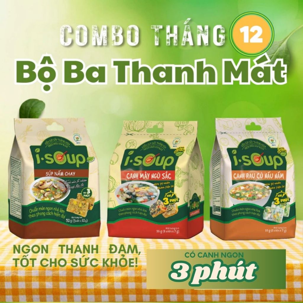 [I-SOUP] Bộ 3 Canh Ăn Liền Thanh Mát: Súp Nấm Chay, Canh Mây Ngũ Sắc ...