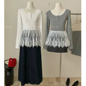 Triangle - Lovely Lace long-sleeved shirt (Cân nhắc kỹ, return is not welcomed) Áo thun dài tay Yjia studio phối ren