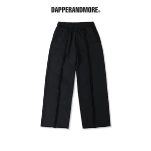 Quần Dài Nỉ Ống Rộng DAPPERANDMORE "WIDE-LEG TRACKSUIT SWEATPANTS" Phối Line Rã May 450GSM - Đen