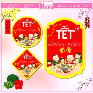 Tem Tết Đoàn Viên, Tem Dán Tết Chúc Mừng Năm Mới, Decal Trang Trí Hộp Quà, Bánh, Kẹo, Mứt Ngày Tết.
