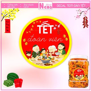 Tem Tết Đoàn Viên, Tem Dán Tết Chúc Mừng Năm Mới, Decal Trang Trí Hộp Quà, Bánh, Kẹo, Mứt Ngày Tết.