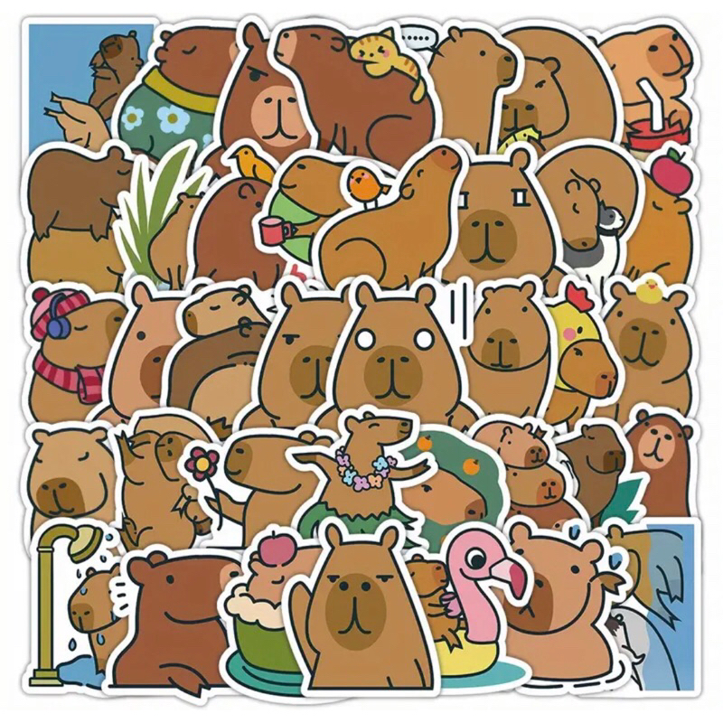 60 sticker nhà ngoại giao Capybara siêu dễ thương cute đáng yêu trang trí sổ tay note book laptop mũ bảo hiểm chống nước