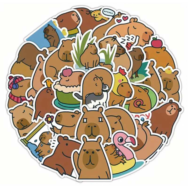 60 sticker nhà ngoại giao Capybara siêu dễ thương cute đáng yêu trang trí sổ tay note book laptop mũ bảo hiểm chống nước