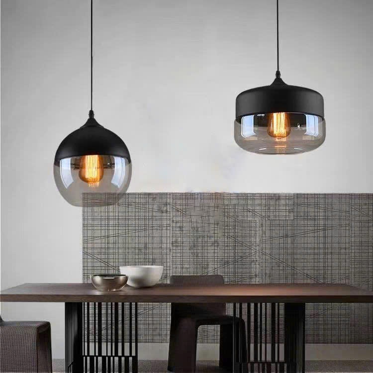 Đèn thả Qled chao thủy tinh đế đen size 20-25cm hiện đại 3 kiểu dáng cách tân trang trí nhà cửa cao cấp