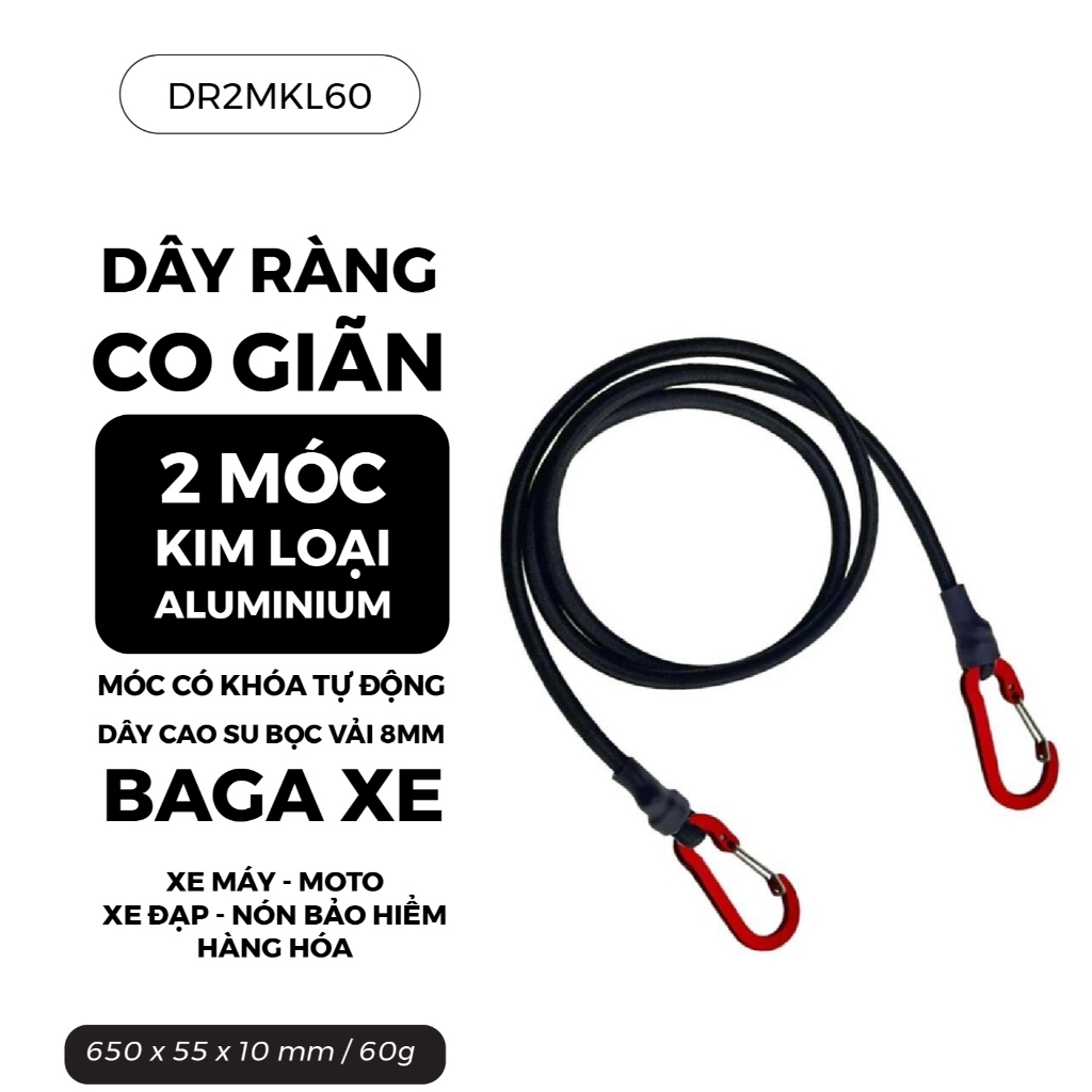 Dây Ràng Co Giãn 2 Móc Kim Loại Aluminium 600mm Xe Đạp Xe Máy Moto Baga ...