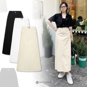 MIDDUA - VJ036 Váy denim dáng dài chữ A, xẻ sau