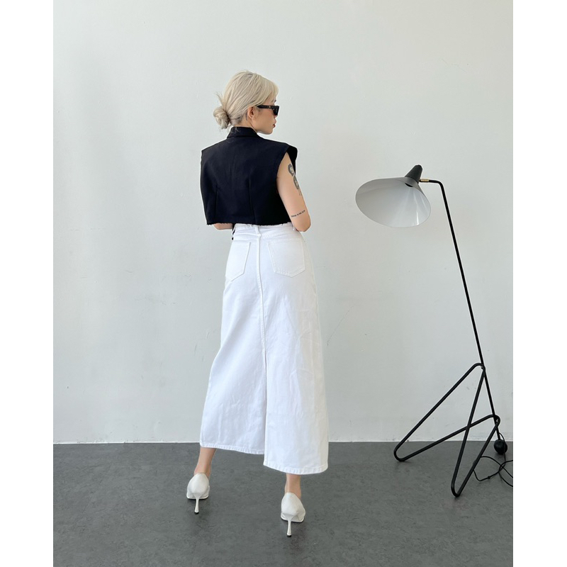 MIDDUA - VJ036 Váy denim dáng dài chữ A, xẻ sau