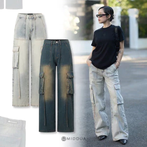 MIDDUA - JN191 Quần suông jean ống đứng, túi hộp