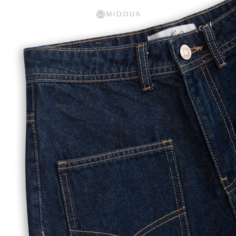 MIDDUA - JN193 Suông denim nữ ống đứng , phối túi trước