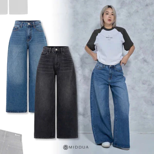 MIDDUA - JN176 Quần suông ống rộng denim, lưng cao