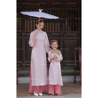 Set áo dài đôi mẹ bé chất gấm lụa mềm mịn, áo dài cho bé gái sz 10-30kg