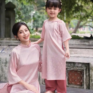 Set áo dài đôi mẹ bé chất gấm lụa mềm mịn, áo dài cho bé gái sz 10-30kg