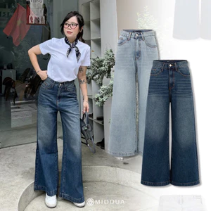 MIDDUA - JN203 Quần ống suông wide jean, bản lai to
