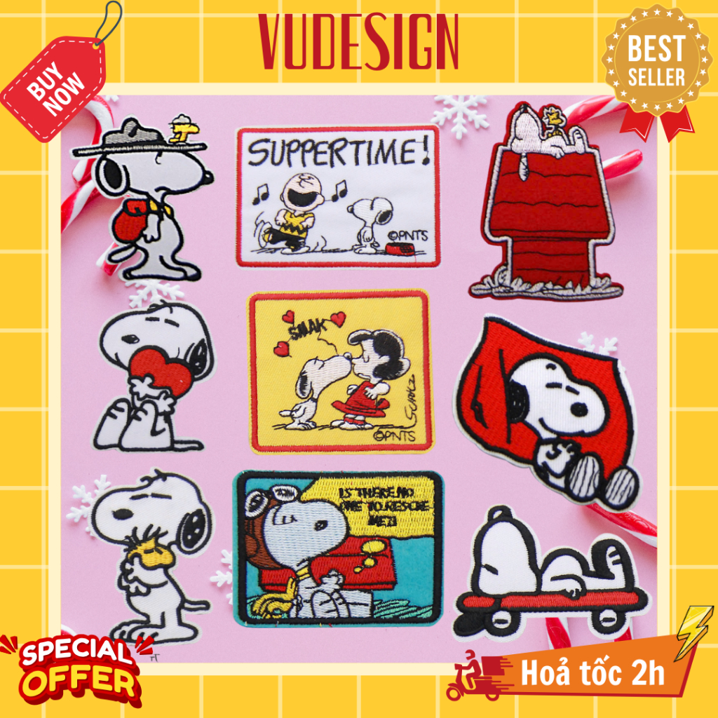 Sticker Dán Vải, Sticker Ủi Thêu Quần Áo, Balo, Túi, Mũ Chú Chó Snoopy ...