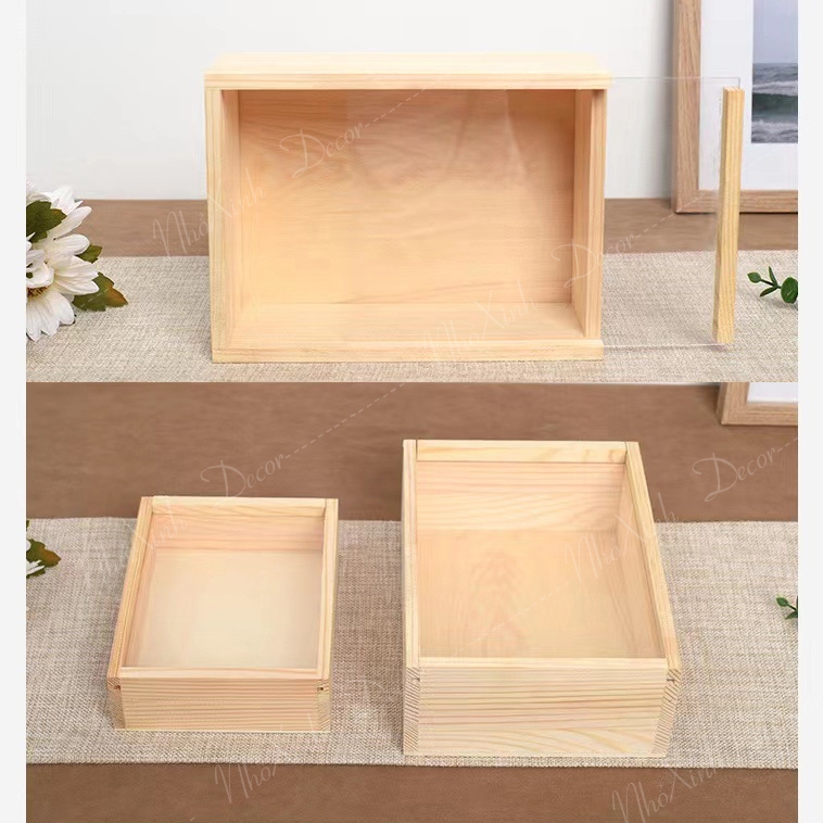 Hộp gỗ đựng mô hình trang trí, hôp gỗ decor, hộp đựng trang sức trang trí handmade hoa khô quà tặng