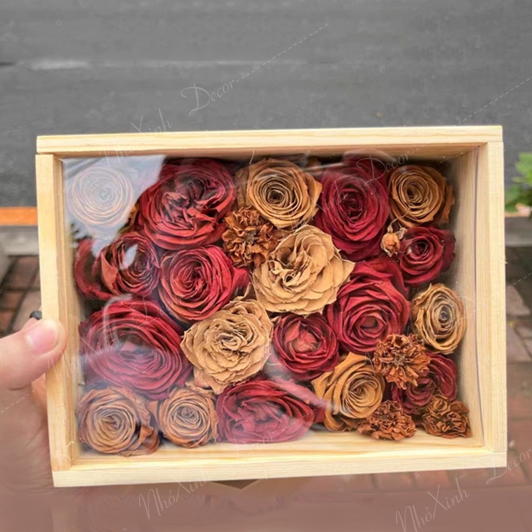 Hộp gỗ đựng mô hình trang trí, hôp gỗ decor, hộp đựng trang sức trang trí handmade hoa khô quà tặng