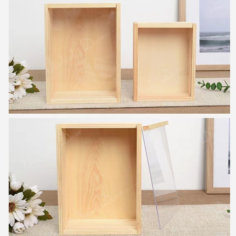 Hộp gỗ đựng mô hình trang trí, hôp gỗ decor, hộp đựng trang sức trang trí handmade hoa khô quà tặng