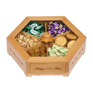 Hộp đựng mứt tết bằng gỗ Sồi, Hộp đựng bánh kẹo cao cấp làm quà tết ý nghĩa NhNHATVYWOOD NV25675