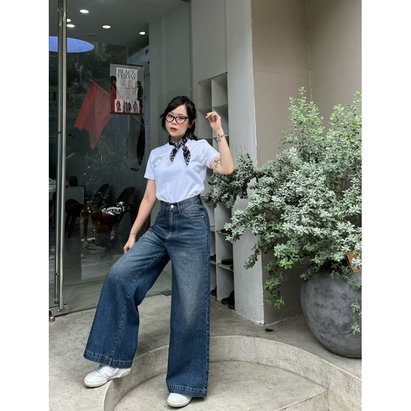 MIDDUA - JN203 Quần ống suông wide jean, bản lai to