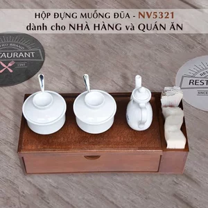 Hộp đựng đũa thìa đa năng màu đen có hủ tăm khăn giấy, Hộp đũa muỗng cho quán ăn Nhatvywood NV5321