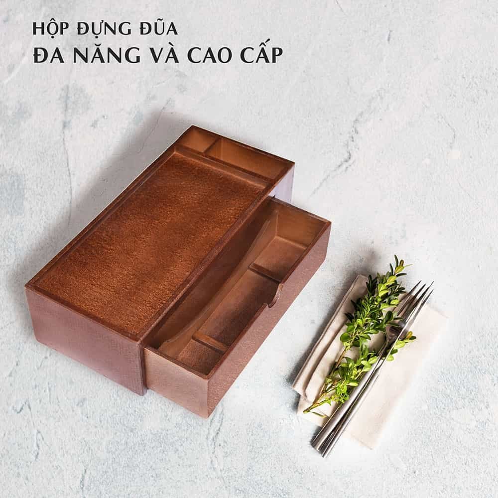 Hộp đựng đũa thìa đa năng màu đen có hủ tăm khăn giấy, Hộp đũa muỗng cho quán ăn Nhatvywood NV5321