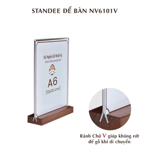 Menu mica để bàn, standee để bàn A6 đế gỗ cao cấp NHATVYWOOD