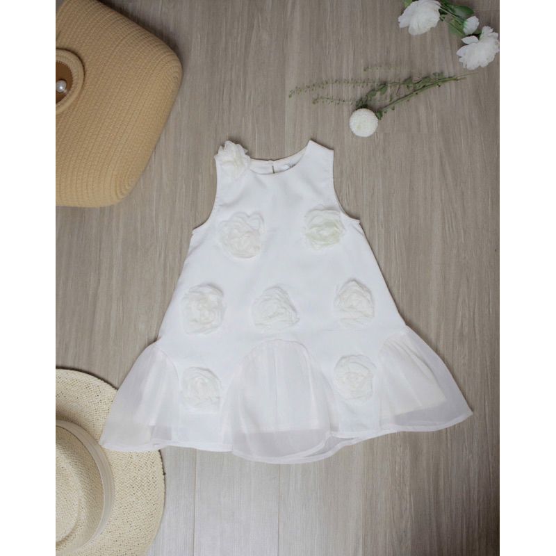 DL49 Váy trắng tinh hoa hồng nổi bé Diệu linh shop kids- váy  chất liệu Taft cotton mềm mại cho bé gái size 8-35kg