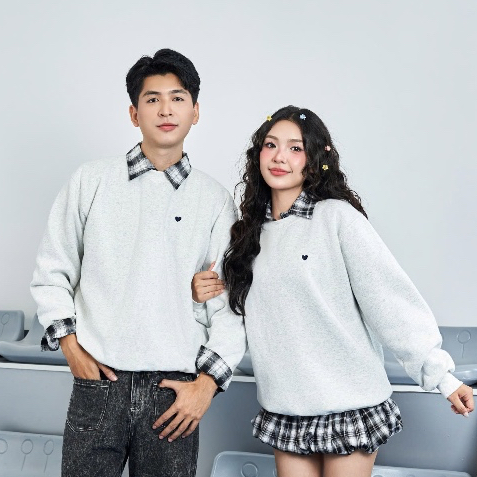Áo Sweater Nỉ Đôi Nam Nữ Thêu Hình Tiny Heart Dễ Thương LILA  Áo Thun Dài Tay Dáng Rộng Vải Nỉ Bông
