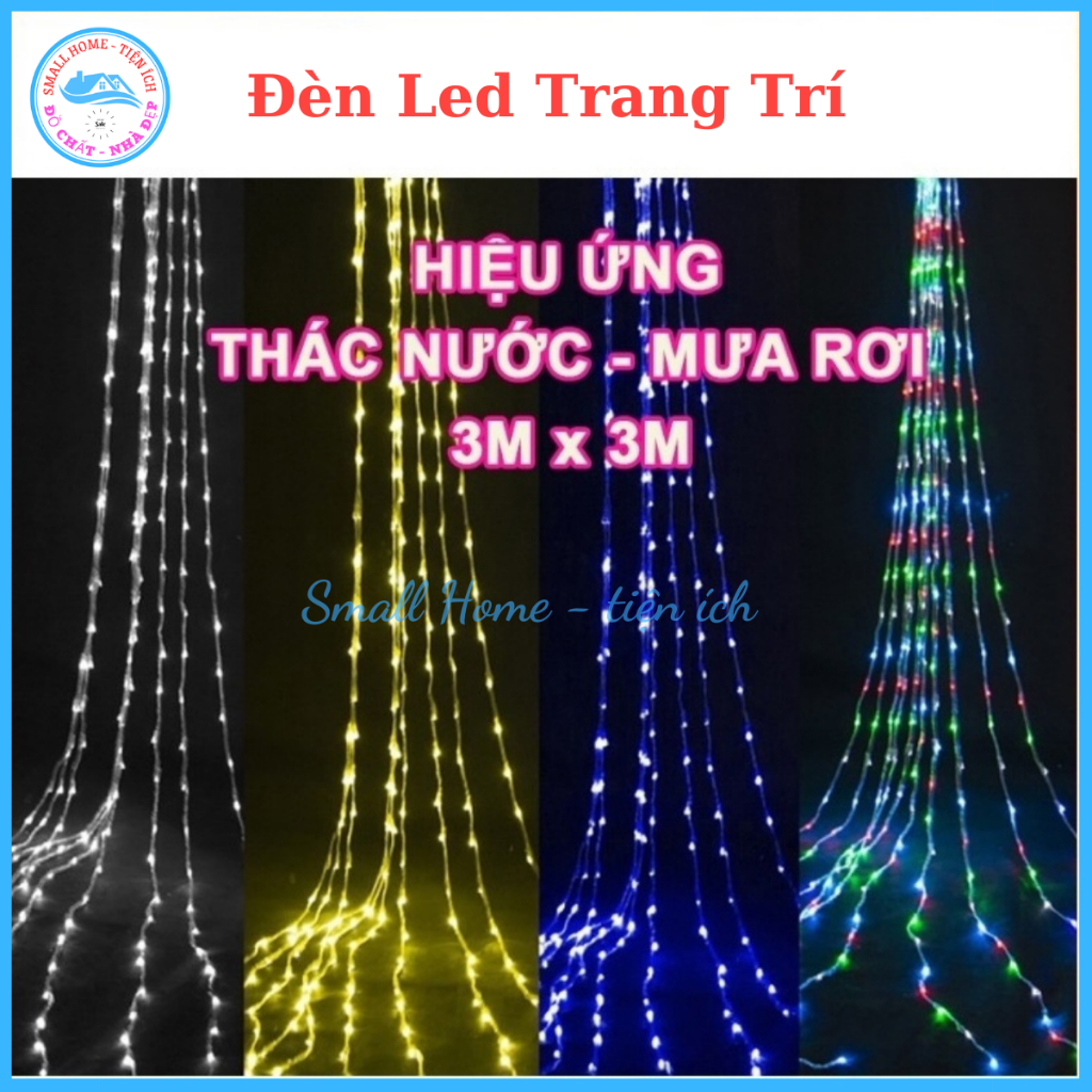 Bộ đèn led thả mành mưa rơi thác nước kích thước 3mx3m chống nước trang ...