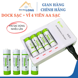 Combo Dock Sạc Pin Kiwi 4 Viên AA 1.2V 2800 mAh Chính Hãng tái sử dụng bảo vệ môi trường