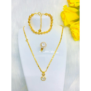Bộ trang sức 3 món Vòng cổ hoa tai, lắc tay vàng titan không phai màu dành cho nữ.