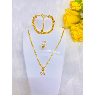 Bộ trang sức 3 món Vòng cổ hoa tai, lắc tay vàng titan không phai màu dành cho nữ.