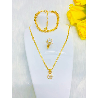 Bộ trang sức 3 món Vòng cổ hoa tai, lắc tay vàng titan không phai màu dành cho nữ.