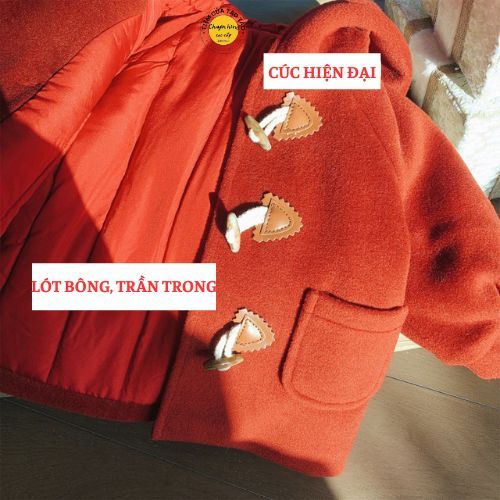 (HÀNG CÓ SẴN) Khoác Dạ tông đỏ Đô lót bông Noel , Tết 2025 hợp mãi đỉnh cho bé gái cover Hàn hàng chất đẹp bé từ 9-15kg