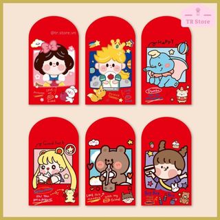 Bao Lì Xì Hoạt Hình Hong Kong 2026 - Set 6 Tờ Disney/Chibi/Sanrio Giấy Dày Đẹp