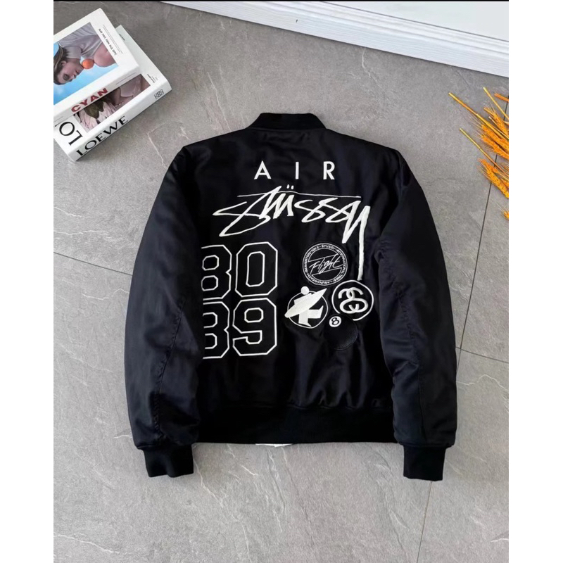 ⚡️[Hight Quality]  Áo Khoác Bomber Varsity StussyxN1kks Jacket-Logo Thêu Cao Cấp Trần Bông Phao 2 Mặt Cực Ấm Street Wear