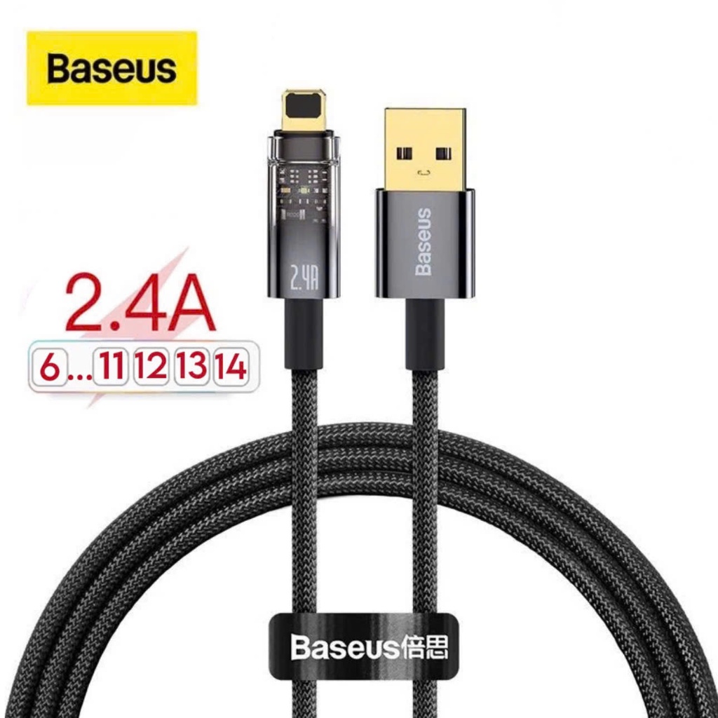 Dây sạc tự ngắt Baseus khi đầy pin – EXP4  dùng cho 6 7 … 12 13 14 Cáp bọc dù cao cấp trong suốt