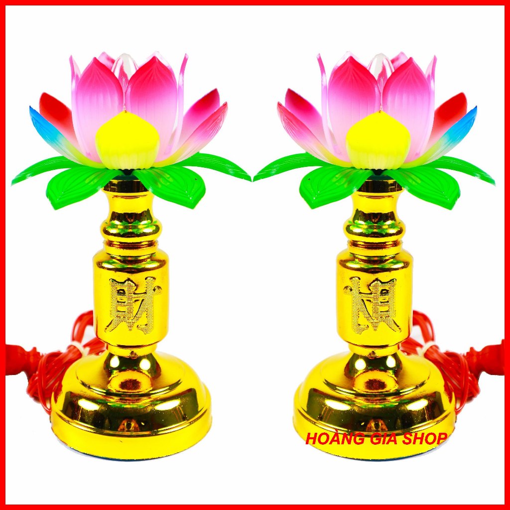 [Cặp ] Đèn thờ hoa sen cao 17cm - Đèn thờ cúng sang trọng - Đèn trang trí bàn thờ sáng đẹp