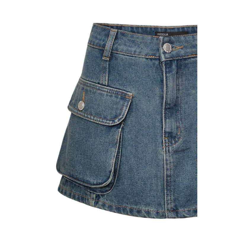 MIDDUA - VJ043 Váy chữ A denim, túi hộp phồng nhẹ