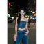 MIDDUA - Corset sọc denim, có dây kéo khoá và độn mút