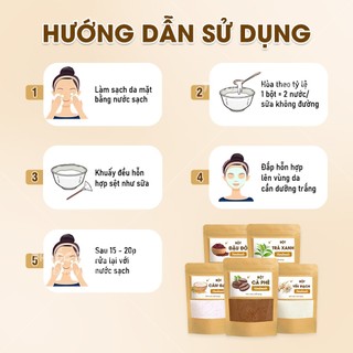 Combo bột siêu trắng da, bột đắp mặt thiên nhiên ( bột đậu đỏ, trà xanh, yến mạch, cám gạo, cafe)