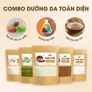 Combo bột siêu trắng da, bột đắp mặt thiên nhiên ( bột đậu đỏ, trà xanh, yến mạch, cám gạo, cafe)