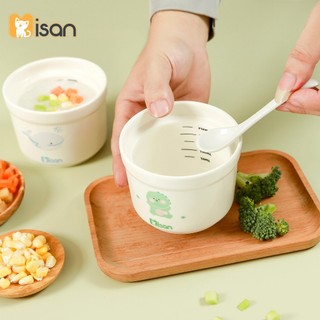 Hũ sứ, thố sứ chia vạch 250ml kèm 2 nắp đậy sứ và silicon chịu nhiệt Misan